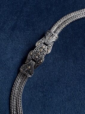 David Schorr DS ID Sterling Silver 925 18K Gold Scroll Design Bracelet 7"